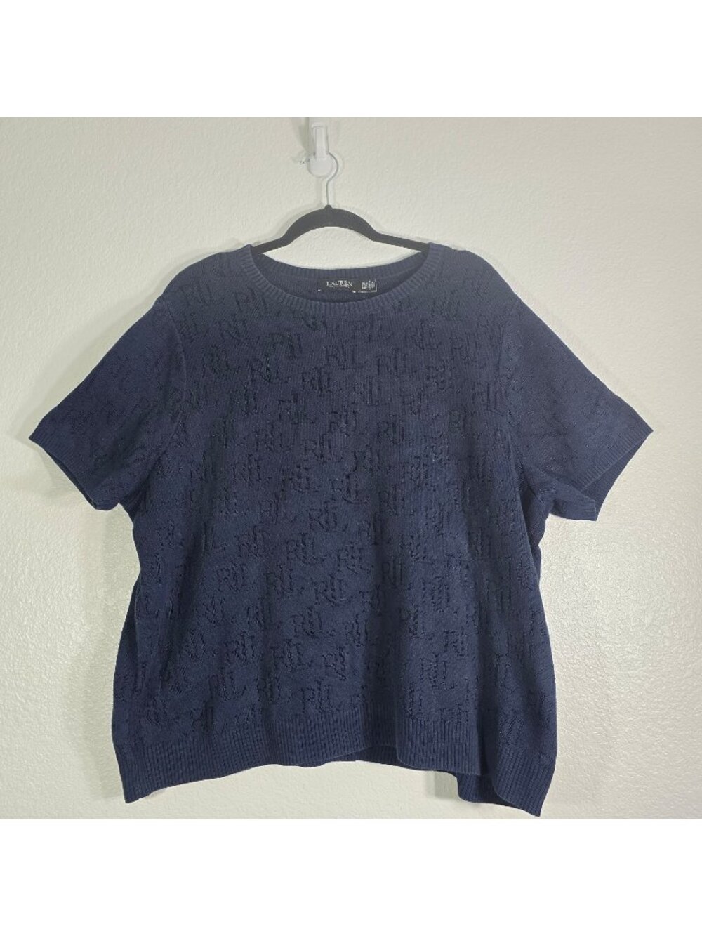 Lauren Ralph Lauren Jamyzah Sweater Blouse Women Plus Size 3X Blue AOP Monogram
